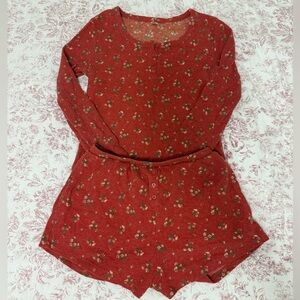 Red Floral Pajama Set